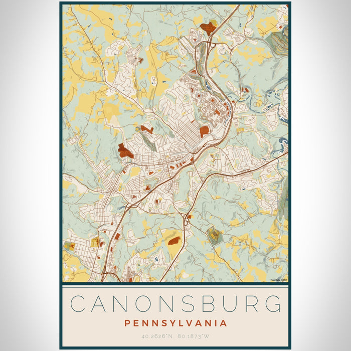 Canonsburg Pennsylvania Map Print Portrait Orientation in Woodblock Style With Shaded Background
