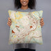 Person holding 18x18 Custom Canonsburg Pennsylvania Map Throw Pillow in Woodblock