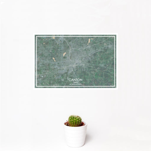 12x18 Canton Ohio Map Print Landscape Orientation in Afternoon Style With Small Cactus Plant in White Planter