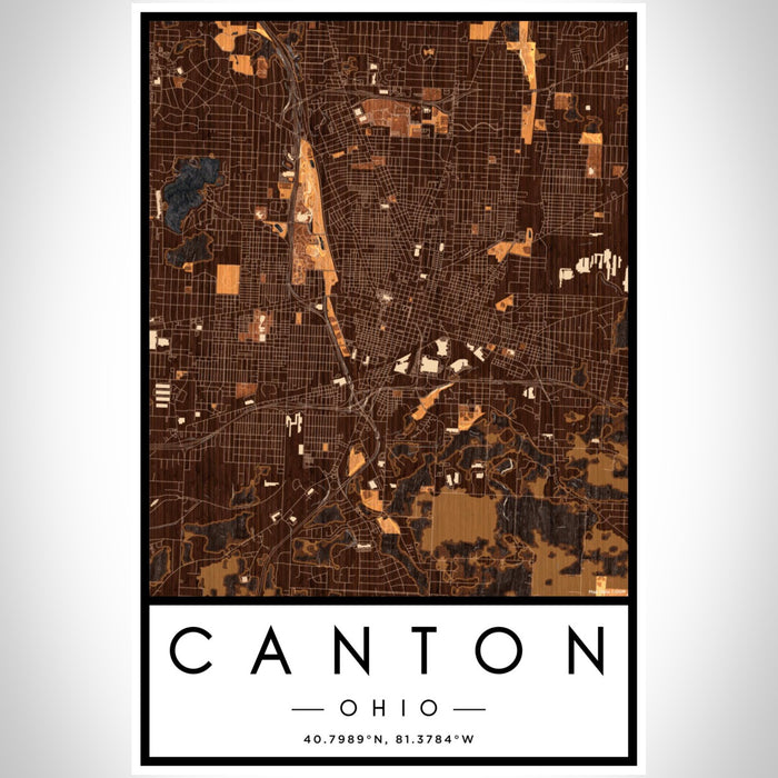 Canton Ohio Map Print Portrait Orientation in Ember Style With Shaded Background