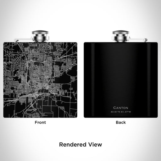 Rendered View of Canton Ohio Map Engraving on 6oz Stainless Steel Flask in Black