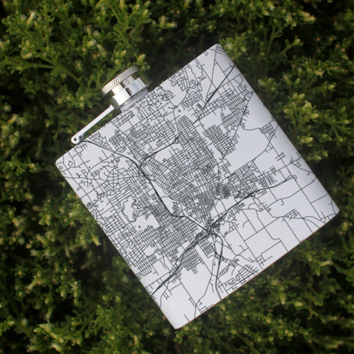 Canton Ohio Custom Engraved City Map Inscription Coordinates on 6oz Stainless Steel Flask in White