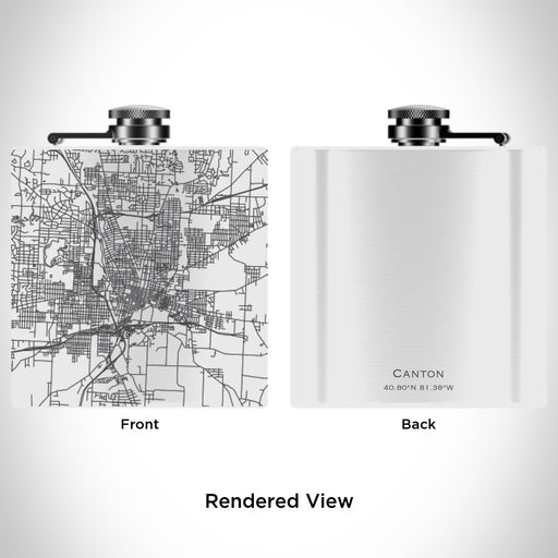 Rendered View of Canton Ohio Map Engraving on 6oz Stainless Steel Flask in White