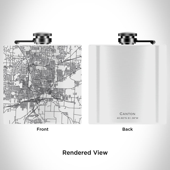 Rendered View of Canton Ohio Map Engraving on 6oz Stainless Steel Flask in White