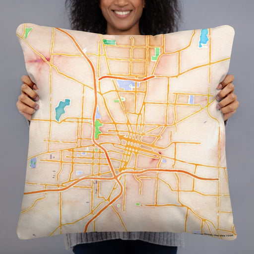 Person holding 22x22 Custom Canton Ohio Map Throw Pillow in Watercolor