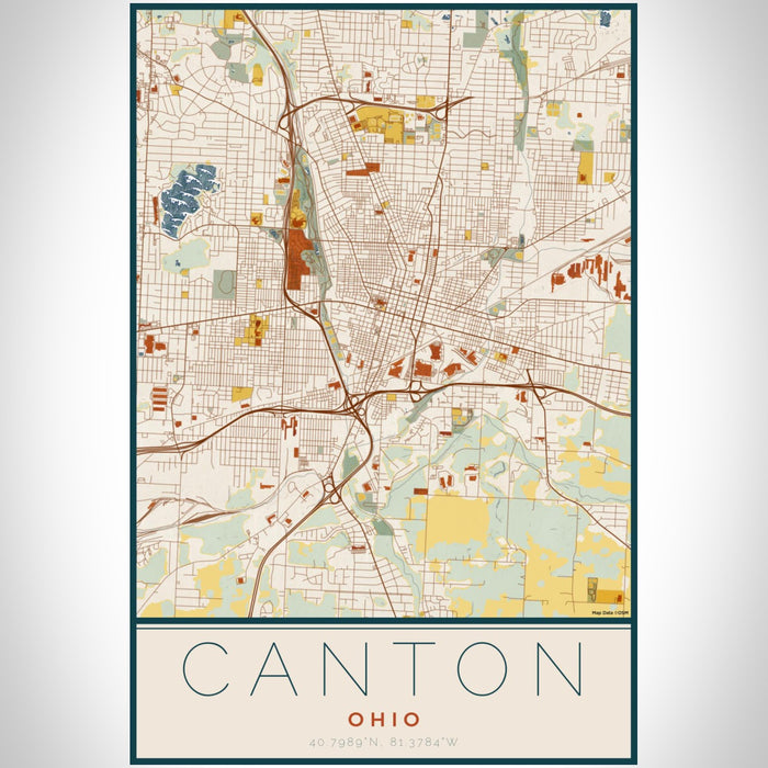 Canton Ohio Map Print Portrait Orientation in Woodblock Style With Shaded Background