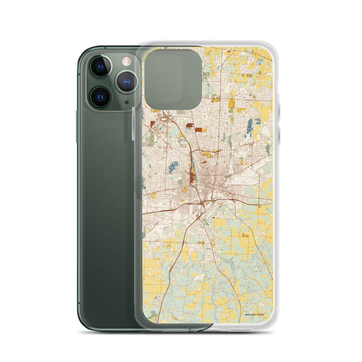 Custom Canton Ohio Map Phone Case in Woodblock on Table with Laptop and Plant