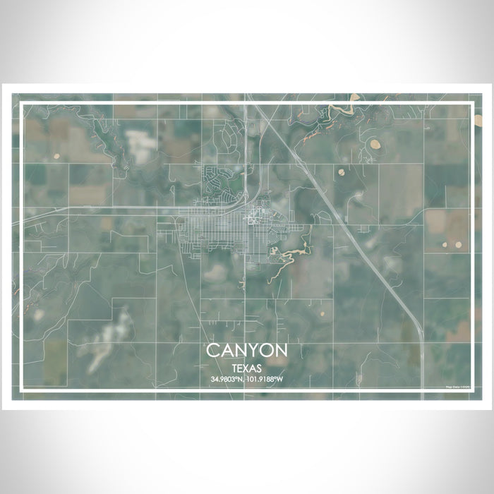 Canyon Texas Map Print Landscape Orientation in Afternoon Style With Shaded Background