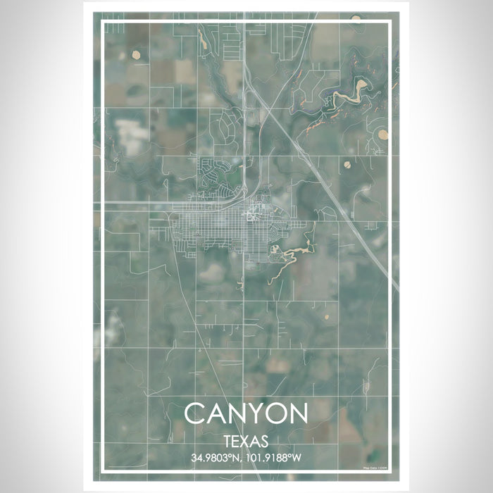 Canyon Texas Map Print Portrait Orientation in Afternoon Style With Shaded Background