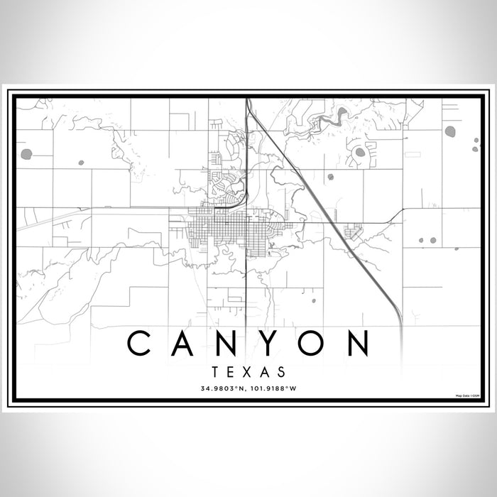 Canyon Texas Map Print Landscape Orientation in Classic Style With Shaded Background