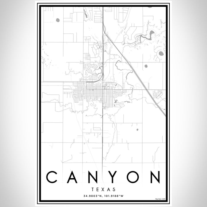 Canyon Texas Map Print Portrait Orientation in Classic Style With Shaded Background