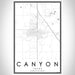 Canyon Texas Map Print Portrait Orientation in Classic Style With Shaded Background