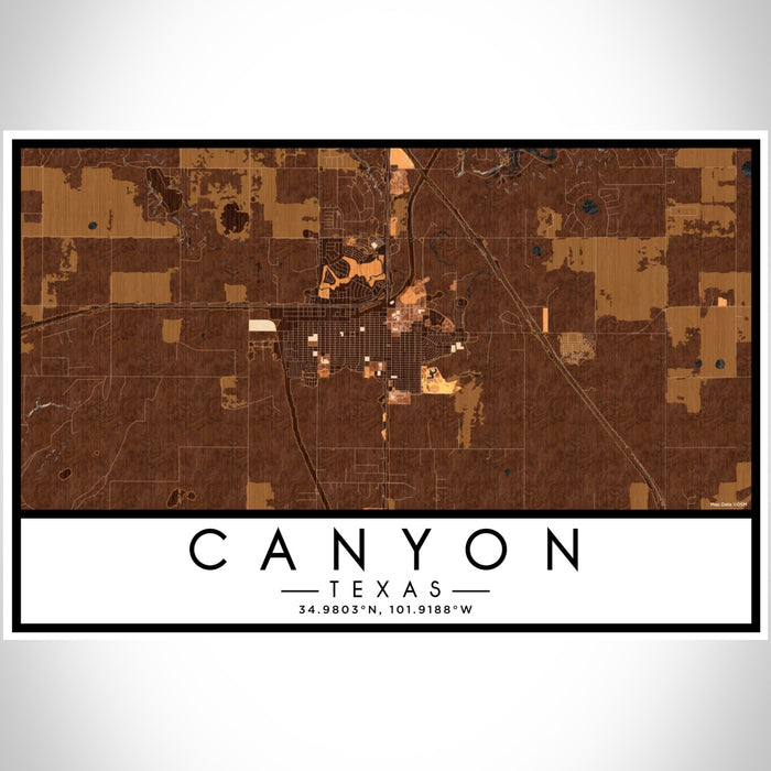 Canyon Texas Map Print Landscape Orientation in Ember Style With Shaded Background
