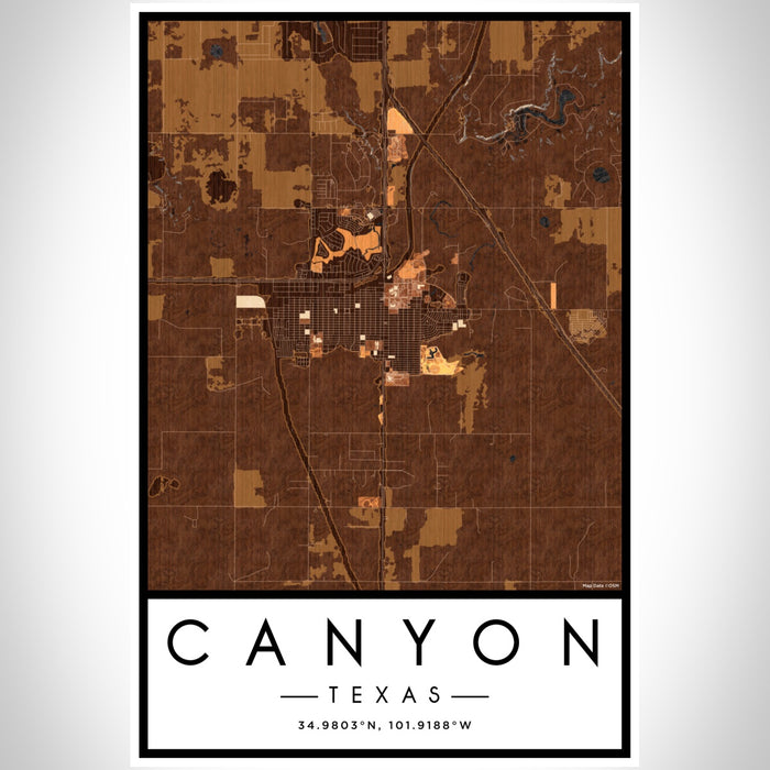 Canyon Texas Map Print Portrait Orientation in Ember Style With Shaded Background