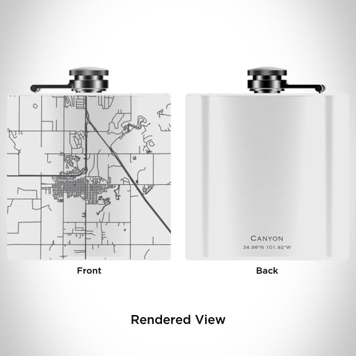 Rendered View of Canyon Texas Map Engraving on 6oz Stainless Steel Flask in White