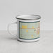 Left View Custom Canyon Texas Map Enamel Mug in Woodblock