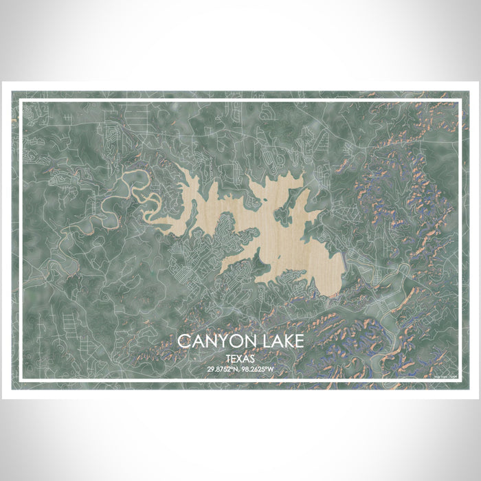 Canyon Lake Texas Map Print Landscape Orientation in Afternoon Style With Shaded Background