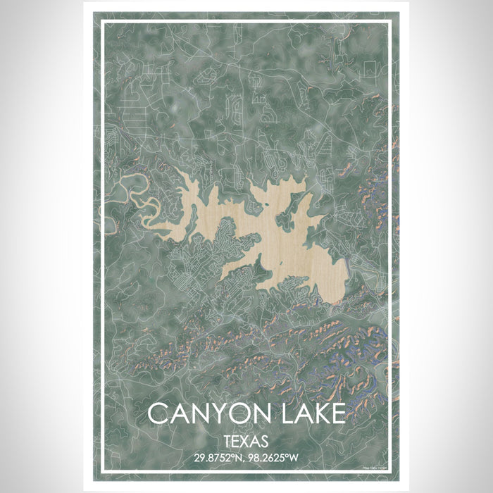 Canyon Lake Texas Map Print Portrait Orientation in Afternoon Style With Shaded Background