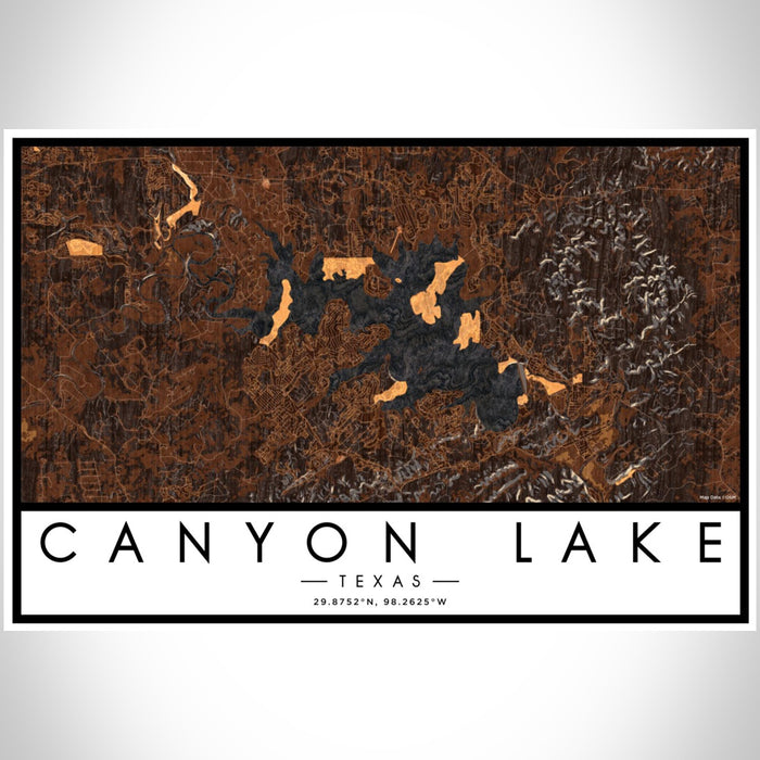 Canyon Lake Texas Map Print Landscape Orientation in Ember Style With Shaded Background