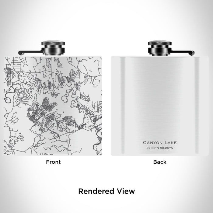 Rendered View of Canyon Lake Texas Map Engraving on 6oz Stainless Steel Flask in White