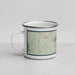 Left View Custom Canyon Lake Texas Map Enamel Mug in Woodblock