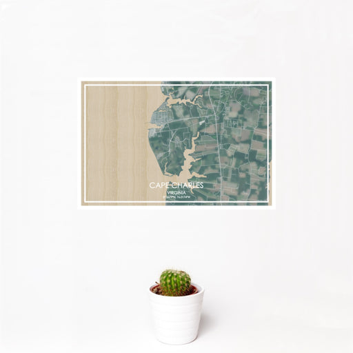 12x18 Cape Charles Virginia Map Print Landscape Orientation in Afternoon Style With Small Cactus Plant in White Planter