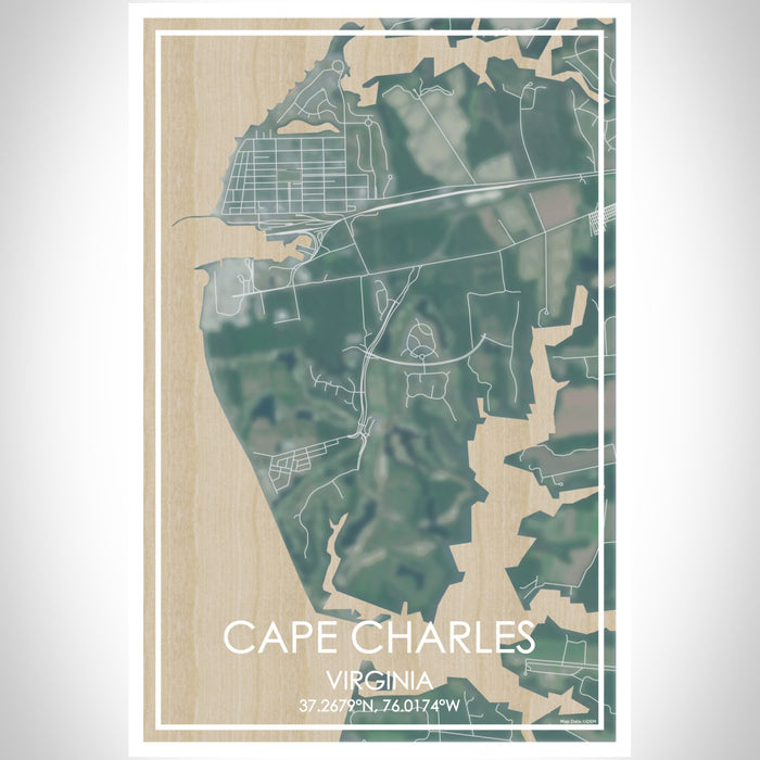 Cape Charles Virginia Map Print Portrait Orientation in Afternoon Style With Shaded Background