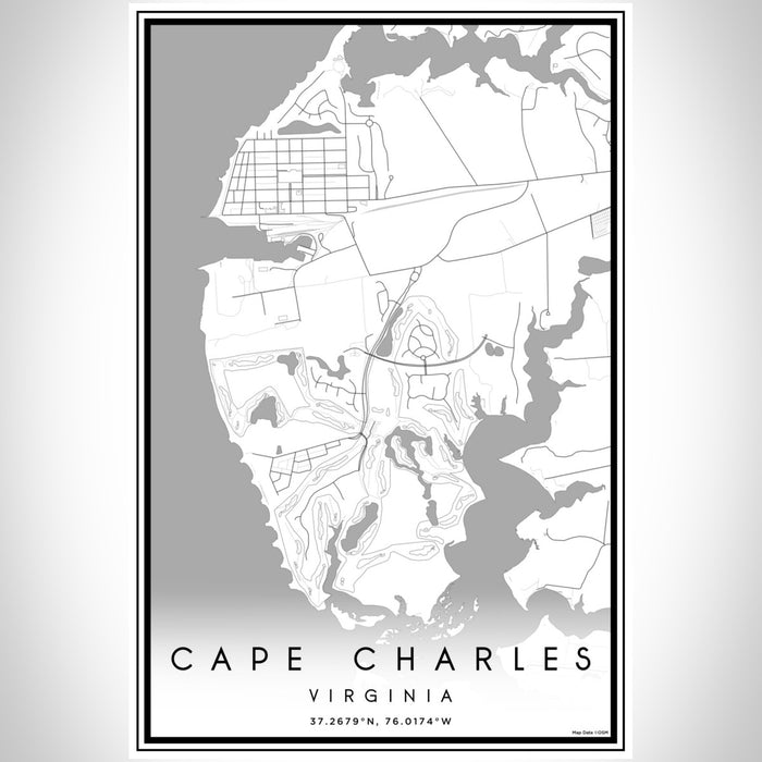 Cape Charles Virginia Map Print Portrait Orientation in Classic Style With Shaded Background