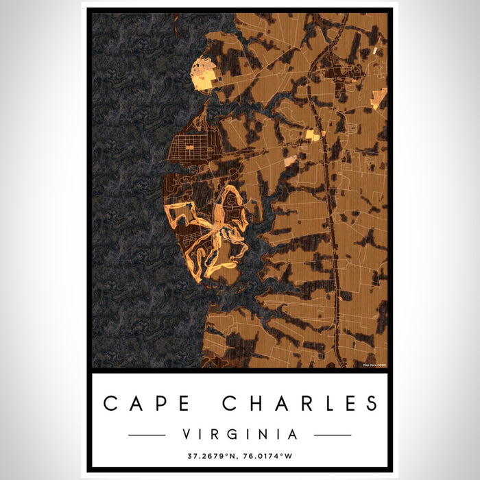 Cape Charles Virginia Map Print Portrait Orientation in Ember Style With Shaded Background