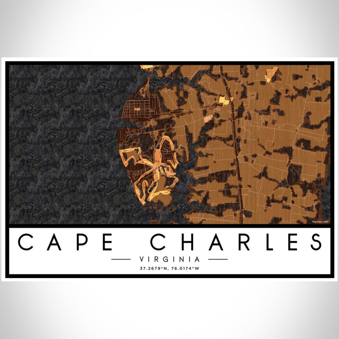 Cape Charles Virginia Map Print Landscape Orientation in Ember Style With Shaded Background