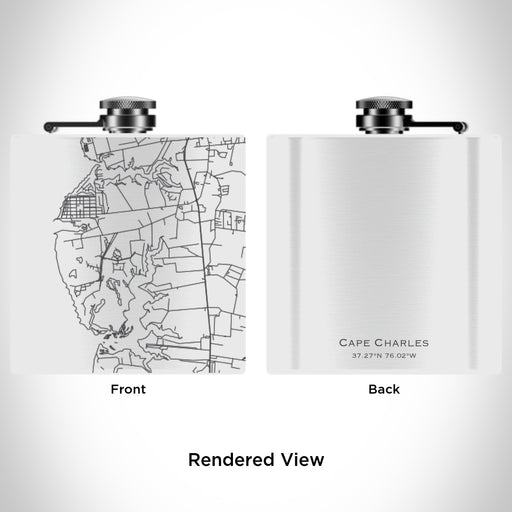 Rendered View of Cape Charles Virginia Map Engraving on 6oz Stainless Steel Flask in White