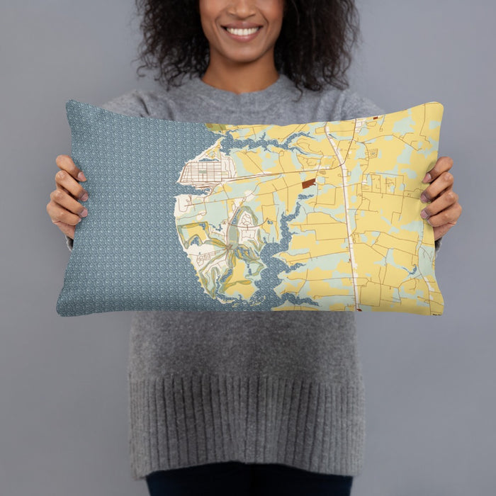 Person holding 20x12 Custom Cape Charles Virginia Map Throw Pillow in Woodblock