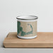 Front View Custom Cape Cod Massachusetts Map Enamel Mug in Afternoon on Cutting Board