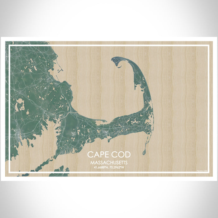 Cape Cod Massachusetts Map Print Landscape Orientation in Afternoon Style With Shaded Background