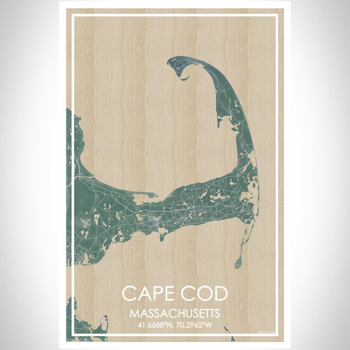 Cape Cod Massachusetts Map Print Portrait Orientation in Afternoon Style With Shaded Background