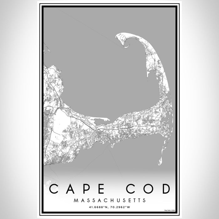 Cape Cod Massachusetts Map Print Portrait Orientation in Classic Style With Shaded Background