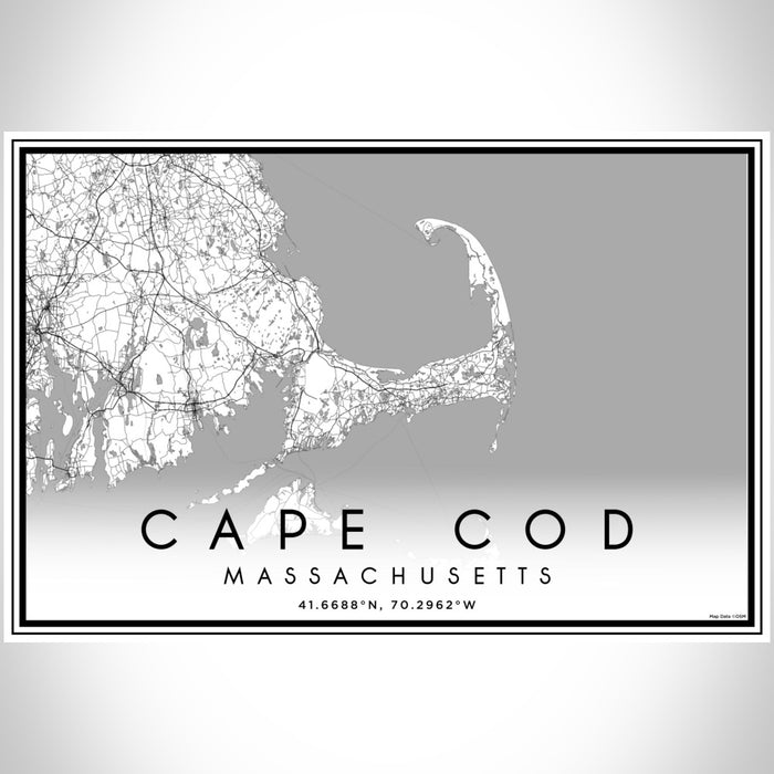 Cape Cod Massachusetts Map Print Landscape Orientation in Classic Style With Shaded Background