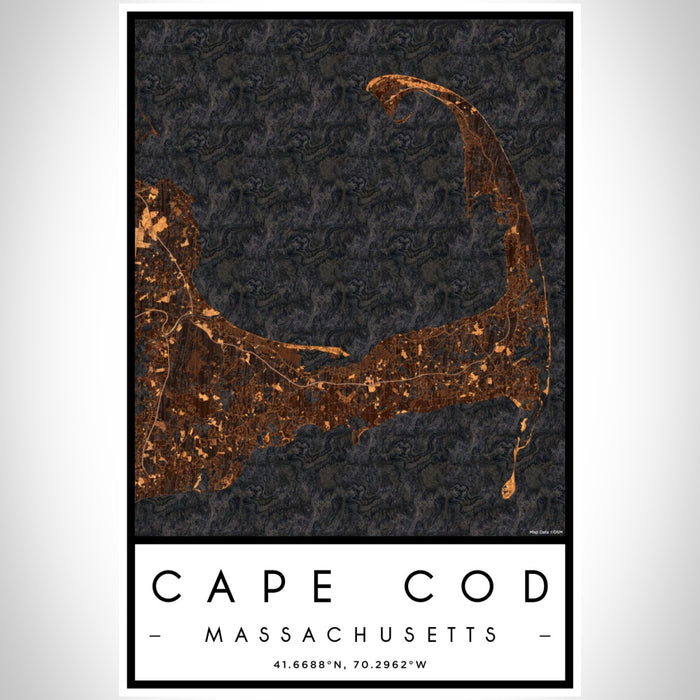 Cape Cod Massachusetts Map Print Portrait Orientation in Ember Style With Shaded Background