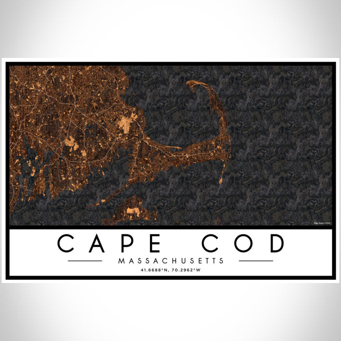 Cape Cod Massachusetts Map Print Landscape Orientation in Ember Style With Shaded Background
