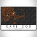 Cape Cod Massachusetts Map Print Landscape Orientation in Ember Style With Shaded Background