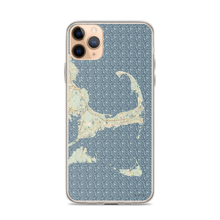 Custom iPhone 11 Pro Max Cape Cod Massachusetts Map Phone Case in Woodblock
