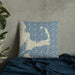 Custom Cape Cod Massachusetts Map Throw Pillow in Woodblock on Bedding Against Wall
