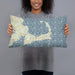 Person holding 20x12 Custom Cape Cod Massachusetts Map Throw Pillow in Woodblock