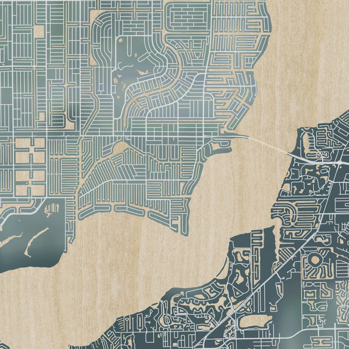 Cape Coral Florida Map Print in Afternoon Style Zoomed In Close Up Showing Details