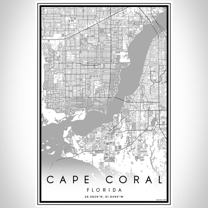 Cape Coral Florida Map Print Portrait Orientation in Classic Style With Shaded Background