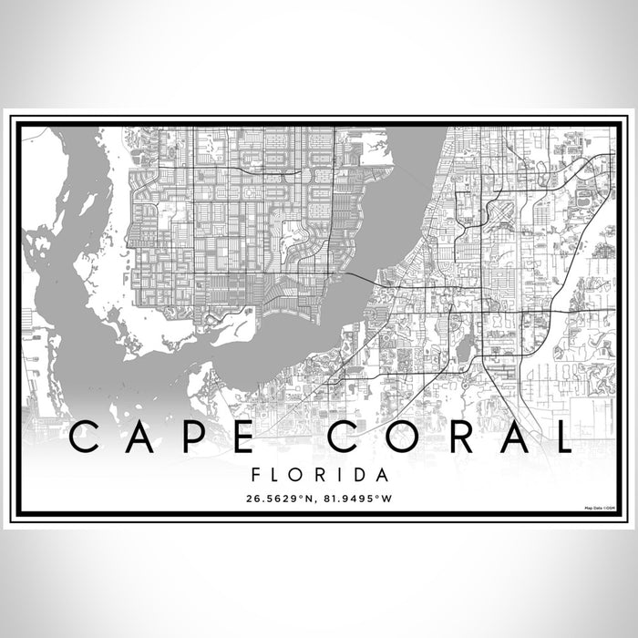 Cape Coral Florida Map Print Landscape Orientation in Classic Style With Shaded Background