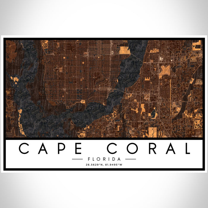Cape Coral Florida Map Print Landscape Orientation in Ember Style With Shaded Background