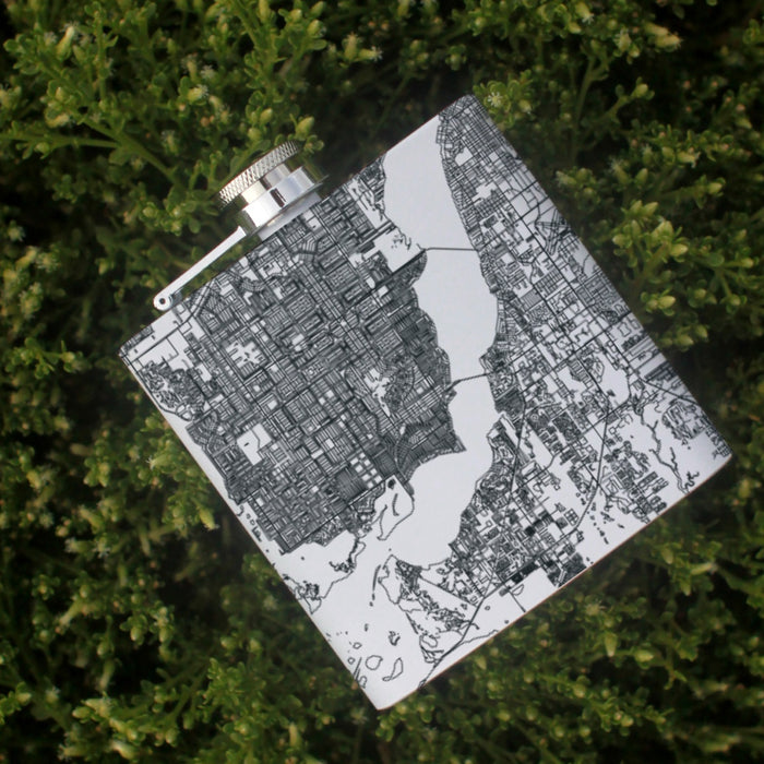 Cape Coral Florida Custom Engraved City Map Inscription Coordinates on 6oz Stainless Steel Flask in White