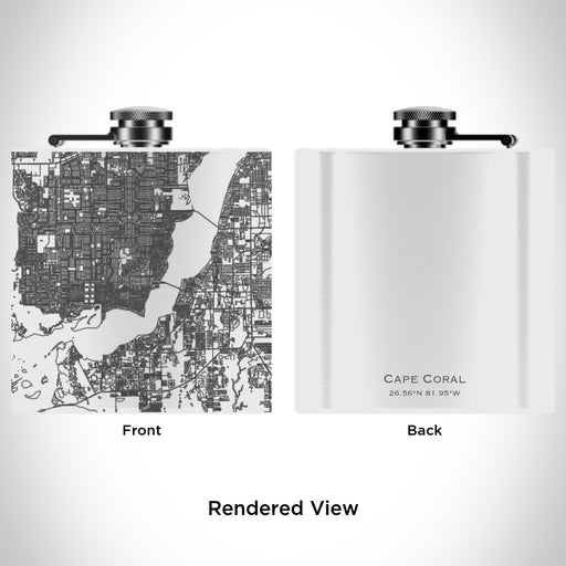 Rendered View of Cape Coral Florida Map Engraving on 6oz Stainless Steel Flask in White