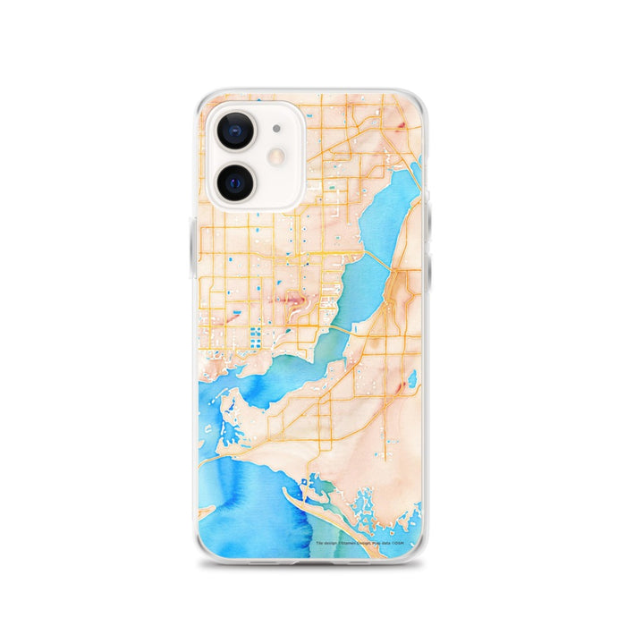 Custom Cape Coral Florida Map iPhone 12 Phone Case in Watercolor